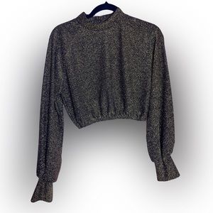 FASHION NOVA GOLD GLITTER CROPPED LONG SLEEVE TOP SIZE MEDIUM